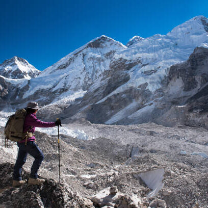 trekker trek on everest base camp 3 pass on Lobuche to Gokyo ,Nepal on winter